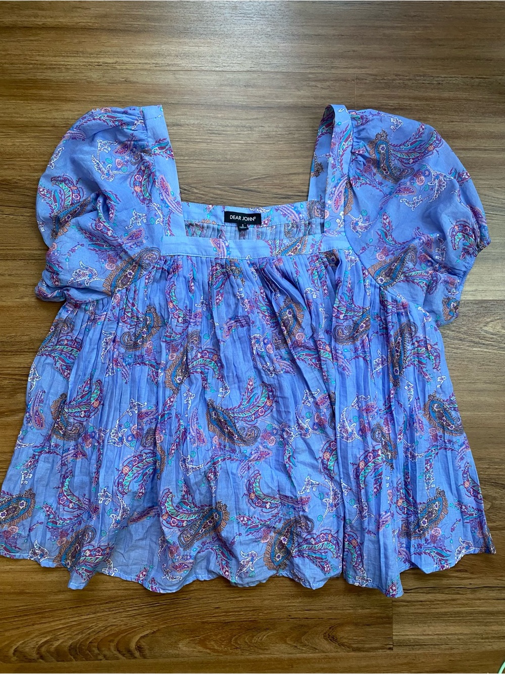 Dear John Lavender Paisley Square-Neck Puff Sleeve Top